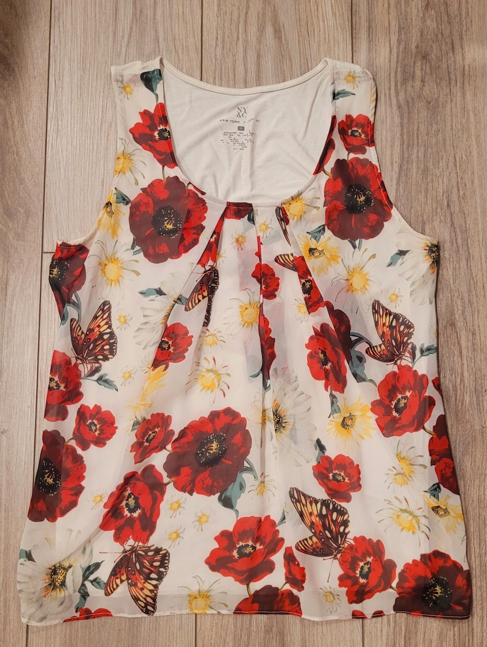 New York & Company Sleeveless Floral Light Nature Sheer Flowy Blouse Medium
